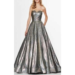 NEW ANGELA & ALISON titanium shimmer ball gown in silver